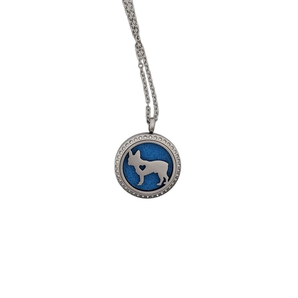 Dog Pug French Bulldog Stainless Steel Essential Oil Necklace NEW - Picture 3 of 10